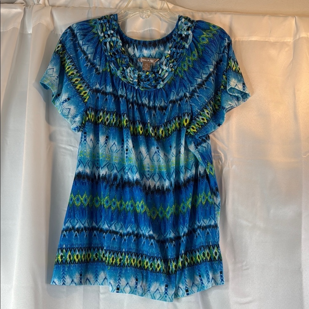 White Stag Blue Relaxed Ruffled Blouse